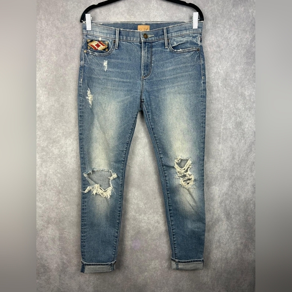 Driftwood Chevron Embroidered Jackie Skinny Raw Hem Ankle Length Jeans W28XL27 - Picture 1 of 6